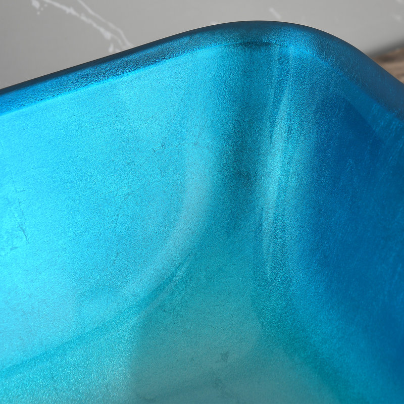 DEJIN 12'' Turquoise Glass Rectangular Vessel Bathroom Sink with Faucet